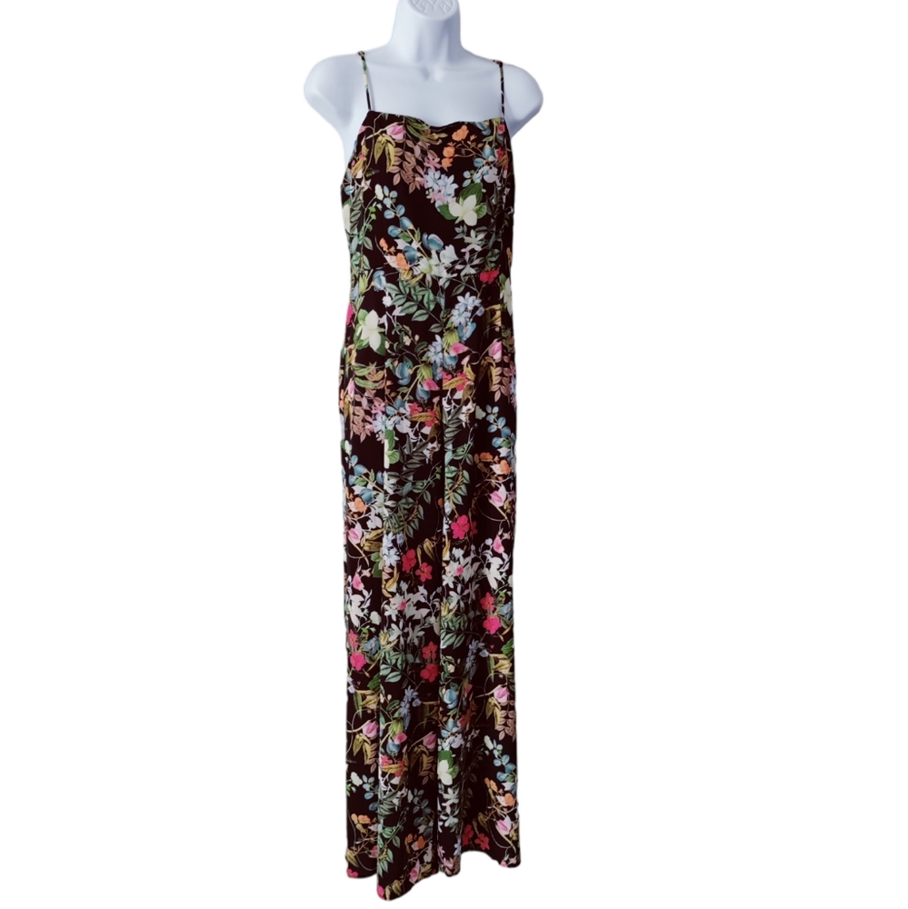 Cooper St Black Multicolor Floral Forbidden Love Flare Wide Leg Jumpsuit Size 10